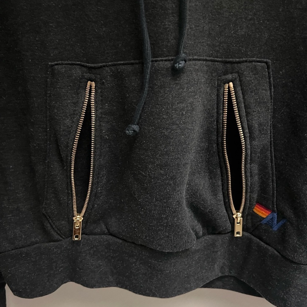 AVIATOR NATION Women’s Dark Grey Hoodie with Smily Face - Size X-Small - Picture 6 of 12